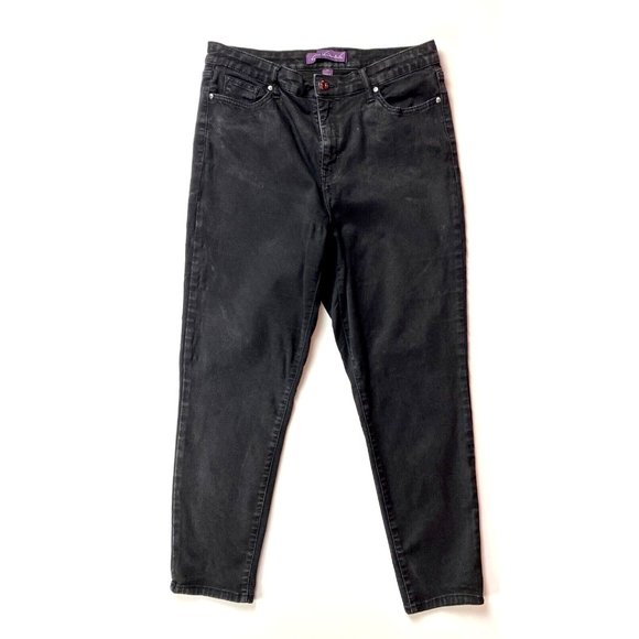 Gloria Vanderbilt Vintage 80's  Mid Rise Black Wash Tapered Leg Jeans Size 16 - Picture 1 of 10